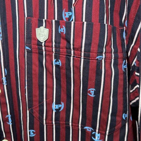 Vintage Phat Farm Button Up Shirt Mens XXL 2XL Red Striped Logo AOP French Cuff - Picture 6 of 13